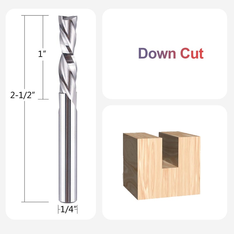 SpeTool 5PCS Spiral Downcut Router Bits 1/4" Shank 1" Cutting Length Solid Carbide CNC Router Bit Set End Mills for Plunge Router Wood Carving - Image 2